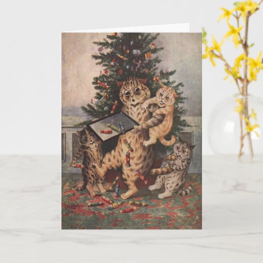 Louis Wain Christmas Time in Catland Card Kaart (Gele Bloem)
