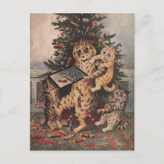 Louis Wain Christmas Time in Catland Feestdagenkaart (Voorkant)