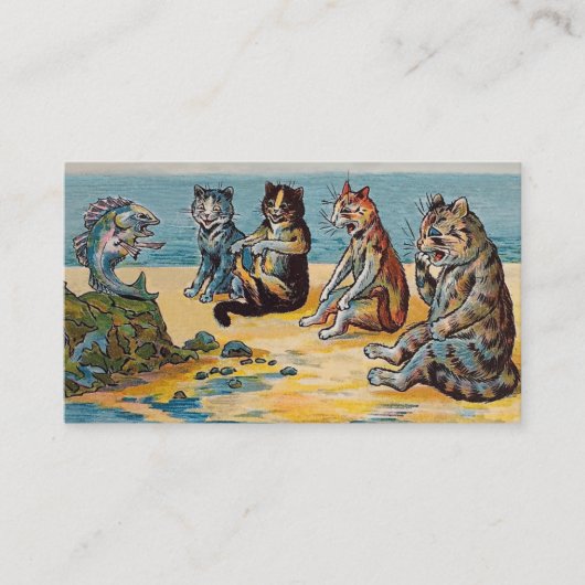 Louis Wain Fish Stories - Funny Cat Visitekaartje (Voorkant)