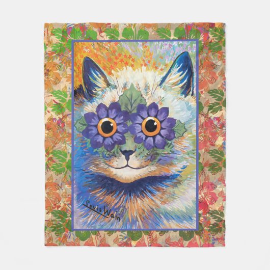  Louis Wain Flower Power Cat Art Fleece Deken (Voorkant)