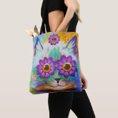  Louis Wain Flower Power Cat Art Tote Bag (Dichtbij)