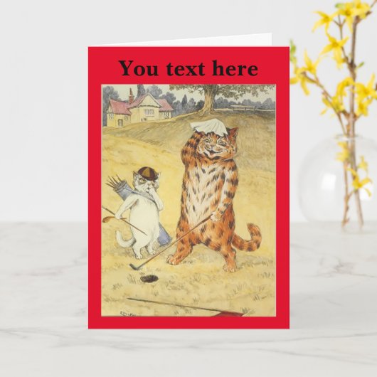 Louis Wain Golfing Cats Kaart (Gele Bloem)