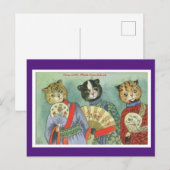 Louis Wain, Japanese Kimono Cat Art  Postcard Briefkaart (Voorkant / Achterkant)