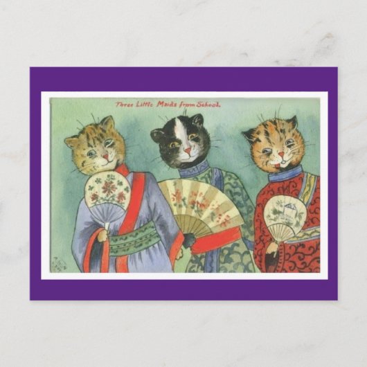 Louis Wain, Japanese Kimono Cat Art  Postcard Briefkaart (Voorkant)
