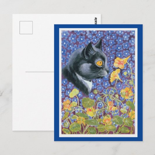 Louis Wain, Kat in een Zee bloemen, KunstBriefkaar Briefkaart (Voorkant / Achterkant)
