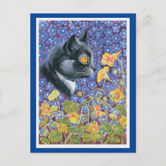 Louis Wain, Kat in een Zee bloemen, KunstBriefkaar Briefkaart (Voorkant)