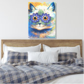 Louis Wain, Kat met bloemversierde ogen, Canvas Afdruk (Insitu (Slaapkamer))