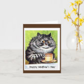 Louis Wain, Kat met een koffiebeker, moederdag Kaart (Gele Bloem)