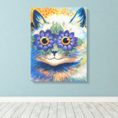 Louis Wain, Kat met ventilator-gedecormeerde ogen Canvas Afdruk (Insitu (Houten vloer))