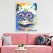 Louis Wain, Kat met ventilator-gedecormeerde ogen Canvas Afdruk (Insitu (Woonkamer))
