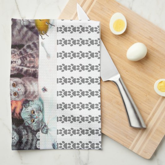 Louis Wain Katten Dinner Time Art Tea Towel Theedoek (Quarter Fold)