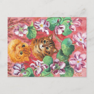 Louis Wain Katten en Pansies Briefkaart