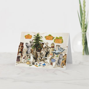 Louis Wain Katten Kerstboom Versieren Feestje Feestdagen Kaart
