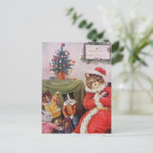 Louis Wain Kerstkat Familie  Briefkaart (Staand voorkant)
