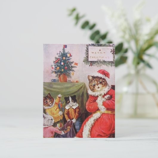 Louis Wain Kerstkat Familie  Briefkaart (Staand voorkant)