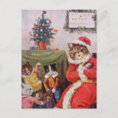 Louis Wain Kerstkat Familie  Briefkaart (Voorkant)