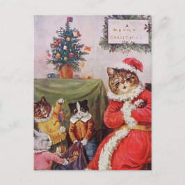 Louis Wain Kerstkat Familie  Briefkaart