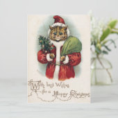 Louis Wain Kerstkat Plat Kerstkaart (Staand voorkant)