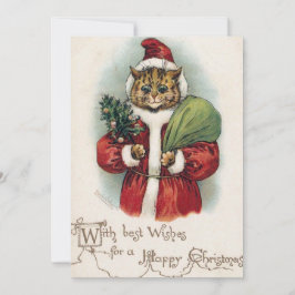 Louis Wain Kerstkat Plat Wenskaart Feestdagenkaart