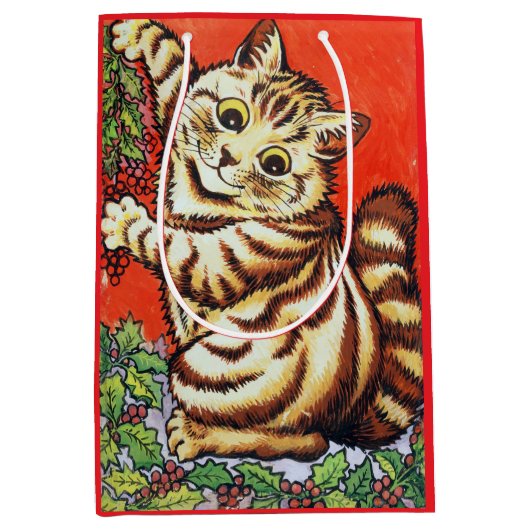 Louis Wain Kerstkat Versiert Boom Geschenkzak Medium Cadeauzakje (Voorkant)