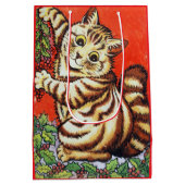 Louis Wain Kerstkat Versiert Boom Geschenkzak Medium Cadeauzakje (Achterkant)
