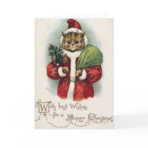 Louis Wain Kerstkat Vouwbare Wenskaart