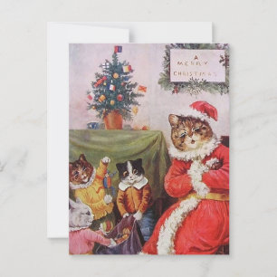 Louis Wain Kerstkatten Vintage Victoriaans Familie Briefkaart