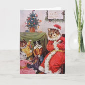 Louis Wain Kerstkatten Vintage Victoriaans Familie Kaart (Voorkant)