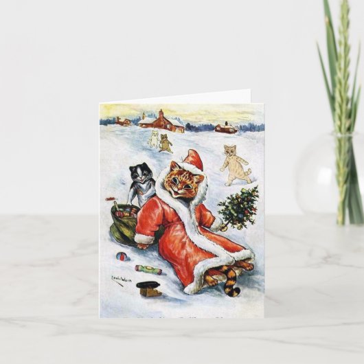 Louis Wain Kerstmis Sint Kat Kaart (Voorkant)