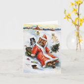 Louis Wain Kerstmis Sinterklaas Kat Kaart (Gele Bloem)