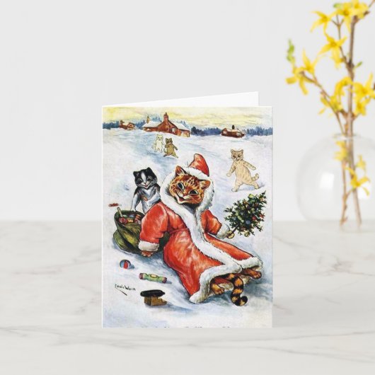 Louis Wain Kerstmis Sinterklaas Kat Kaart (Gele Bloem)