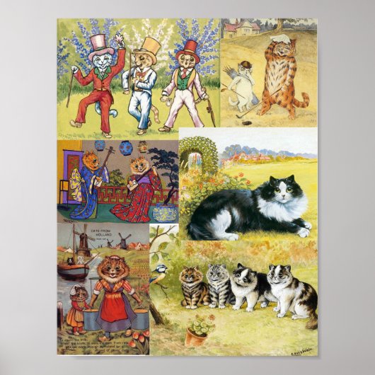 Louis Wain many Cat Paintings Fun Poster (Voorkant)