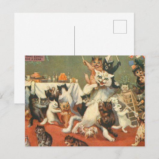 Louis Wain Merry Kerstry Briefkaart (Voorkant / Achterkant)