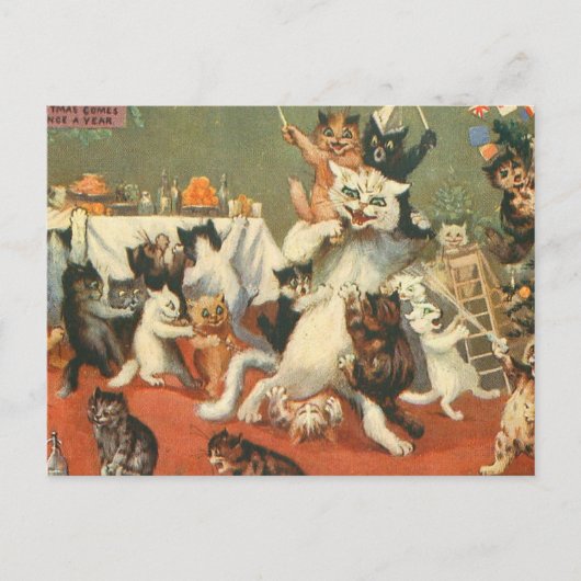 Louis Wain Merry Kerstry Briefkaart (Voorkant)