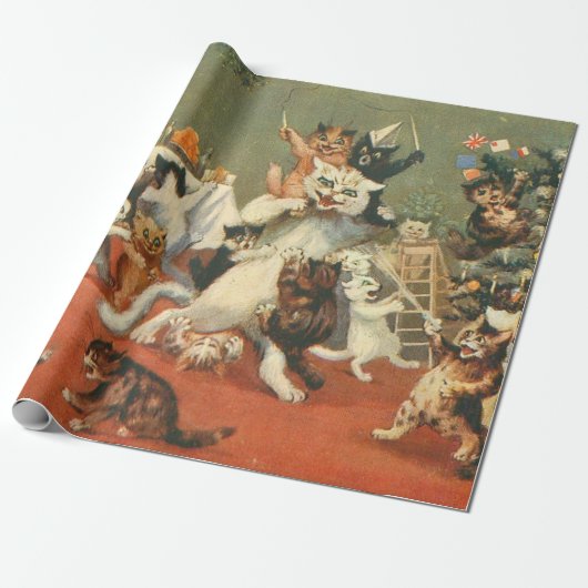 Louis Wain Merry Kerstry Cadeaupapier (Uitgerold)
