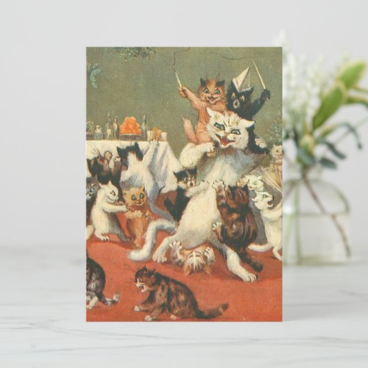 Louis Wain Merry Kerstry Kaart (Staand voorkant)