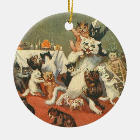 Louis Wain Merry Kerstry Keramisch Ornament (Voorkant)