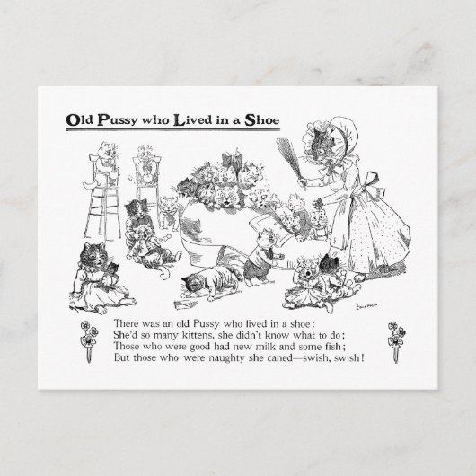 Louis Wain Old Cat in Shoe Nursery Rhyme Briefkaart (Voorkant)