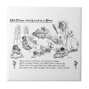 Louis Wain Old Cat in Shoe Nursery Rhyme Tegeltje