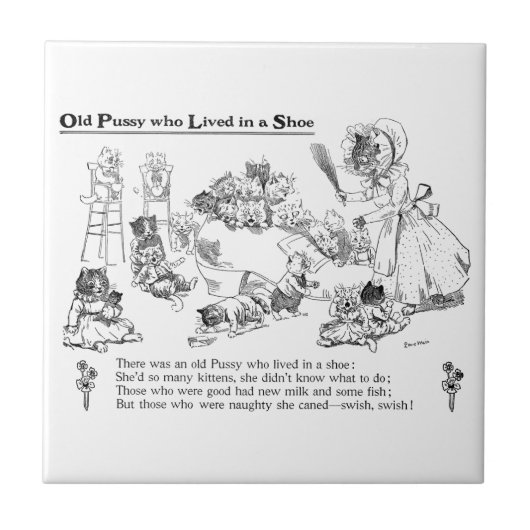 Louis Wain Old Cat in Shoe Nursery Rhyme Tegeltje (Voorkant)