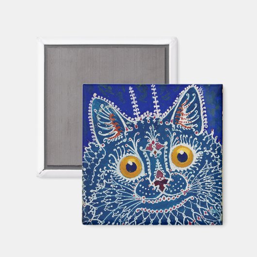Louis Wain Psychedelic Blue Cat Magneet (Voorkant / Achterkant)