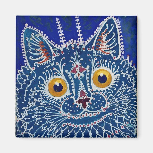 Louis Wain Psychedelic Blue Cat Magneet (Voorkant)