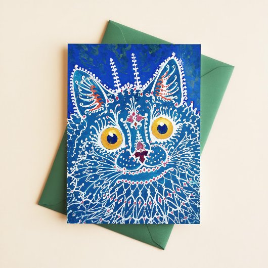 Louis Wain Psychedelic Blue Cat Painting Briefkaart