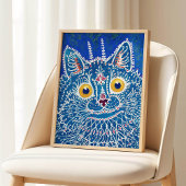 Louis Wain Psychedelic Blue Cat Painting  Poster