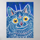 Louis Wain Psychedelic Blue Cat Painting  Poster (Voorkant)