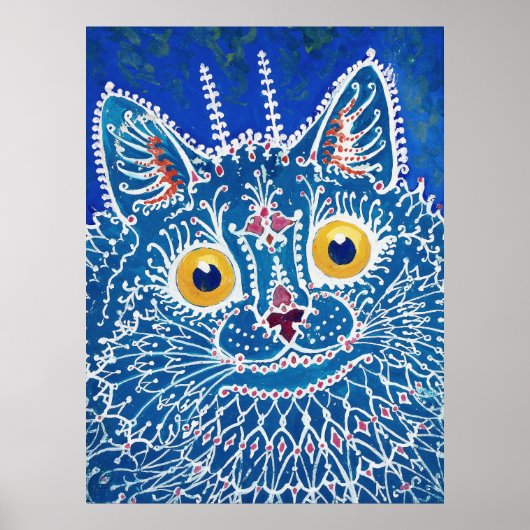 Louis Wain Psychedelic Blue Cat Painting  Poster (Voorkant)