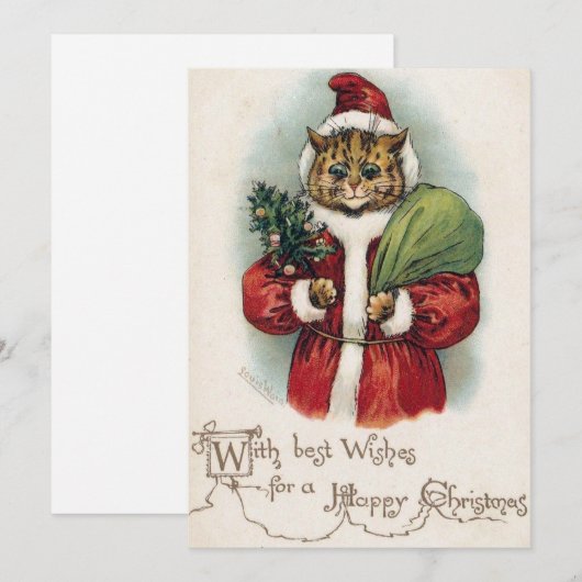 Louis Wain Santa Cat Flat Holiday Card Feestdagenkaart (Voorkant / Achterkant)