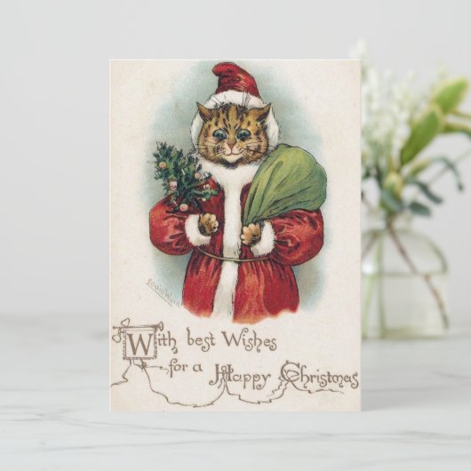 Louis Wain Santa Cat Flat Holiday Card Feestdagenkaart (Staand voorkant)
