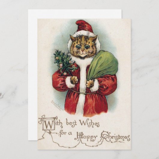 Louis Wain Sinterklaas Kat Vlakke Kerstkaart (Voorkant / Achterkant)