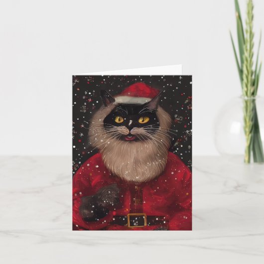 Louis Wain style Cat Santa Claus Christmas Card Kaart (Voorkant)